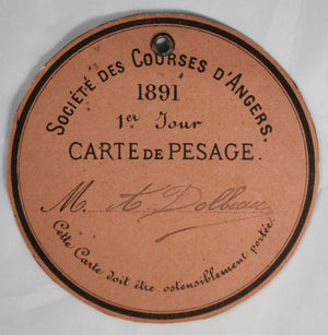 1891 Société des Course d’Angers - carte de Pesage (hippique)