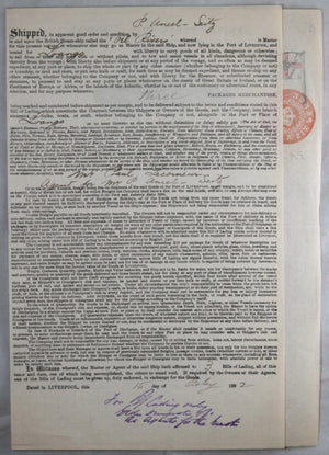 1892 Liverpool bill of lading, cotton and blankets to Loango Africa