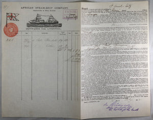 1892 Liverpool bill of lading, cotton and blankets to Loango Africa