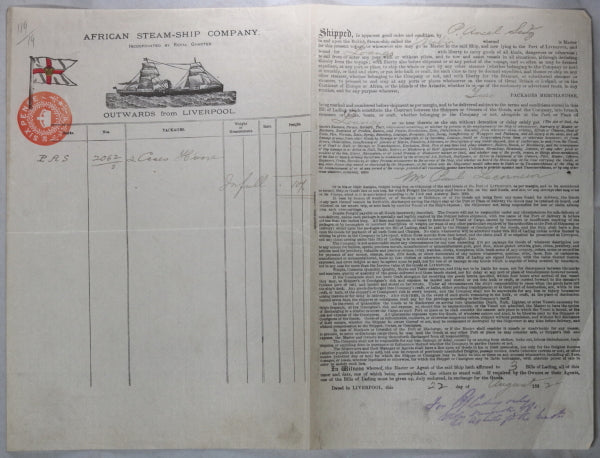 1892 Liverpool bill of lading, hardware to Loango Africa #2