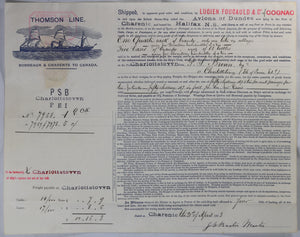 1893 Bill of lading shipment of Brandy - France to Charlottetown