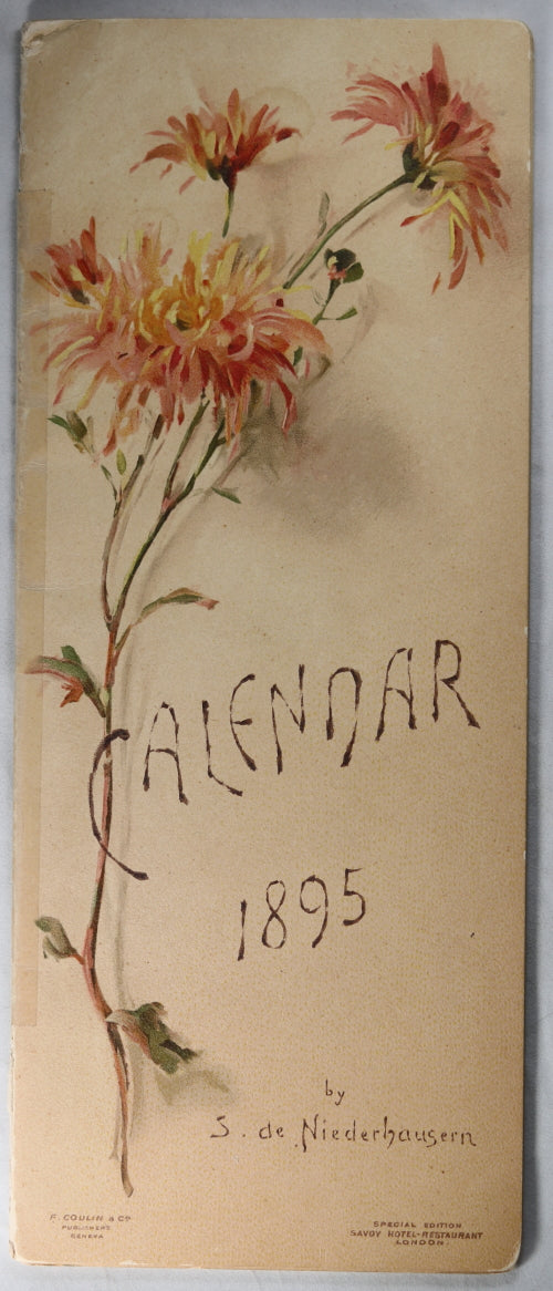 1895 Calendar by S. de Niederhausern for Savoy Hotel London