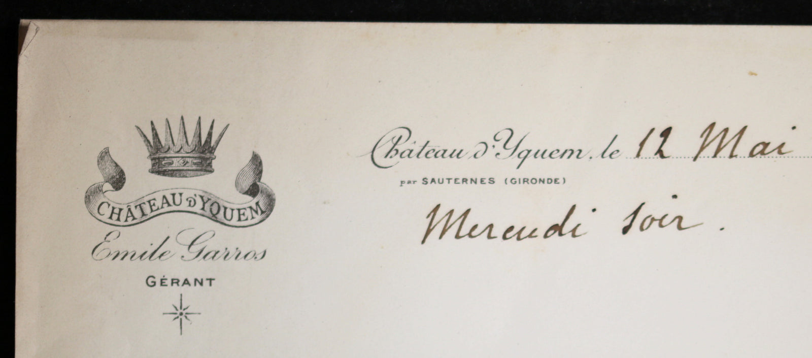 1897 Chateau d’Yquem - lettre du gérant Emile Garros