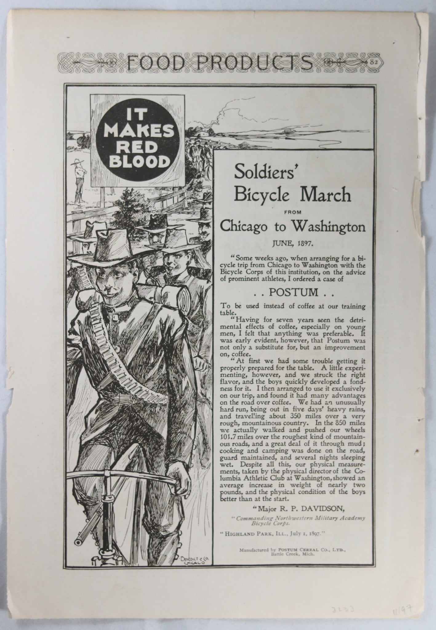 1897 magazine ad for Postum It Makes Red Blood