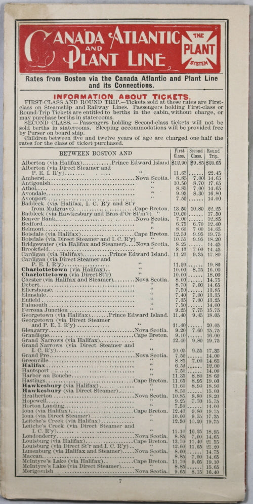 1897 pamphlet Canada Atlantic & Plant Steamship Line – Summer Service