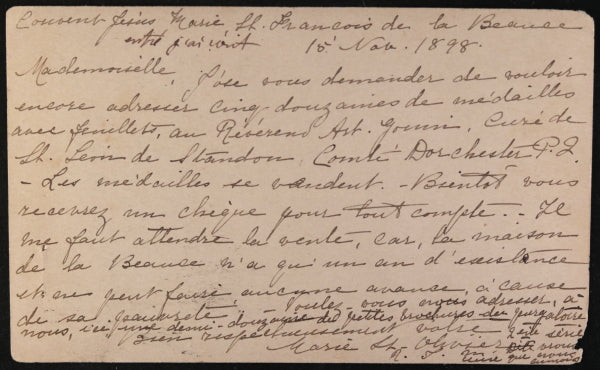 1898 Quebec carte postale, couvent Beauce à Marie de la Rousselière