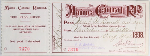 1898 Maine Central Railroad pass