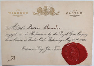 1899 invitation to Windsor Castle, performance of Royal Opera Co.