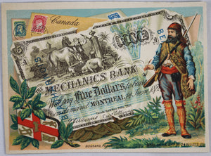 @1900 advertising card with Canadian currency image  Chromo