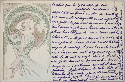 1900 carte postale Belle Epoque avec image ‘Les Arts’ de Mucha