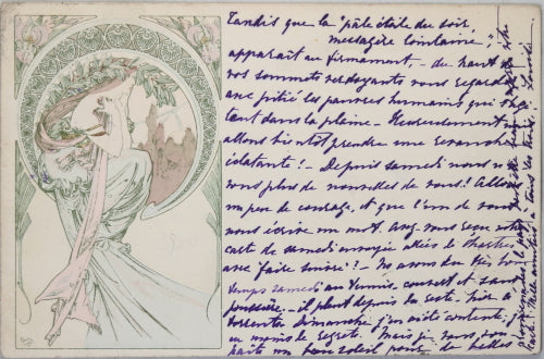 1900 carte postale Belle Epoque avec image ‘Les Arts’ de Mucha