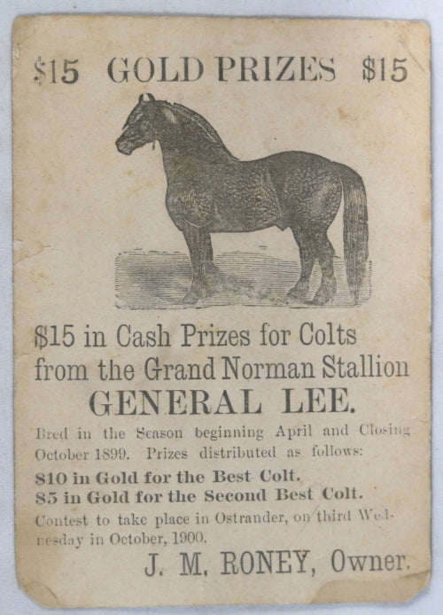1900 prizes for best colts sired from stallion General Lee