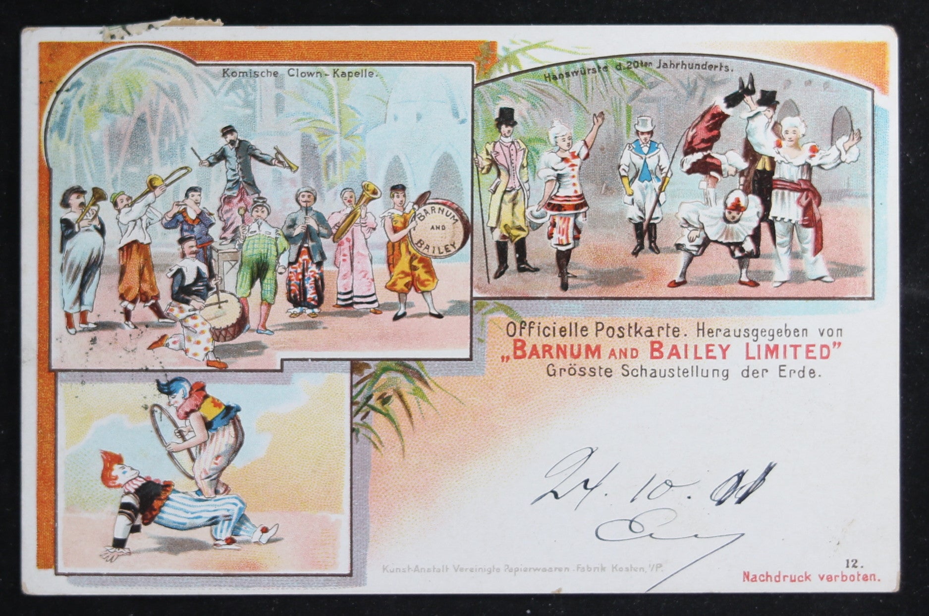 1901 Barnum and Bailey clowns postcard (German)
