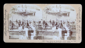 1901 Ottawa stereoscopic view ‘Royal Party board ‘Crib’ after trip through timber slides’