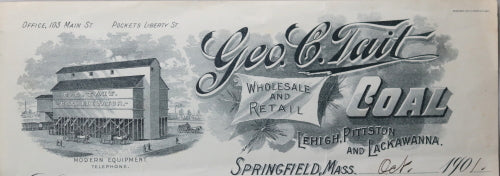 1901 commercial letter, George Tait Coal Springfield MA letterhead