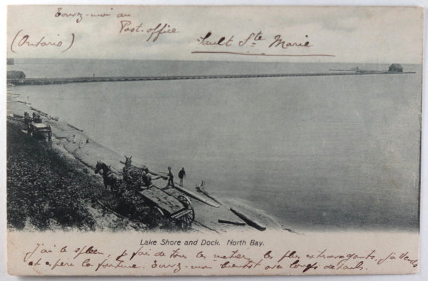 1902 Canada postcard, early view lakeshore and dock, North Bay Ontario