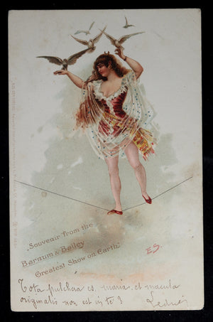 1902 Barnum and Bailey tightrope walker postcard