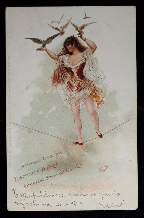 1902 Barnum and Bailey tightrope walker postcard 1902 Barnum and Bailey tightrope walker postcard