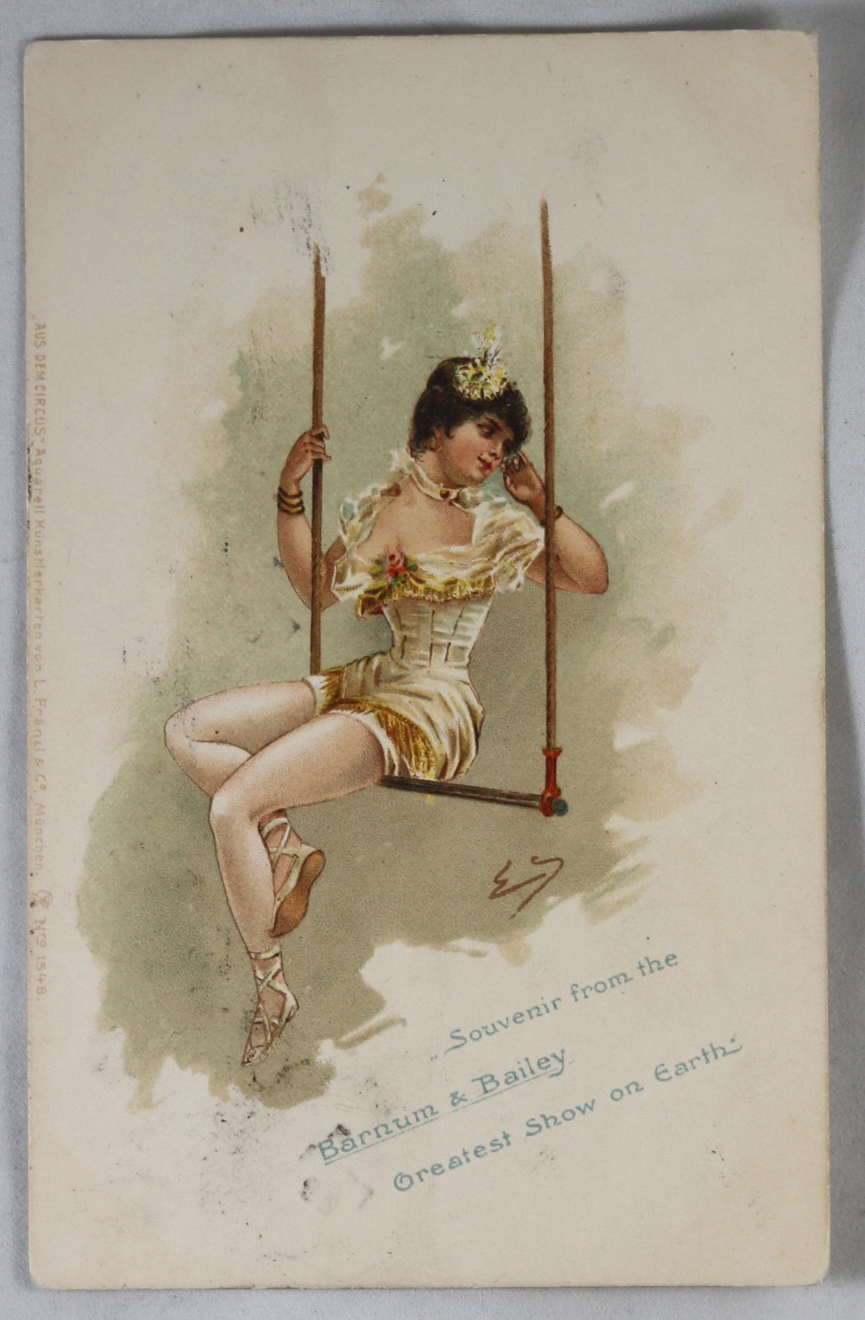1902 Barnum and Bailey trapeze artist postcard