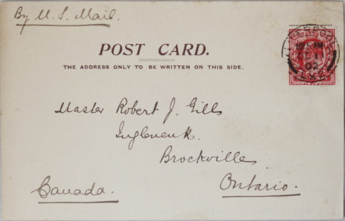 1902 postcard steamship Elder, Dempster & Co, sent to Canada from UK