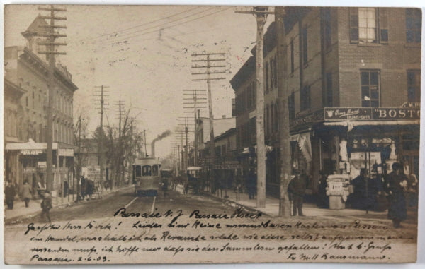 1903 USA postcard street trolley Passaic Street Passaic NJ