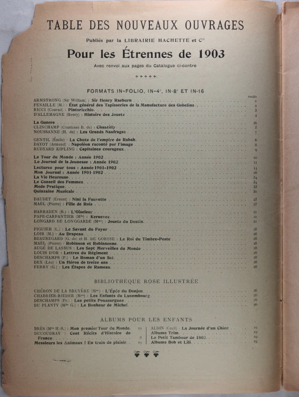 1903 Paris Hachette et Cie. catalogue des Livres d’Étrennes