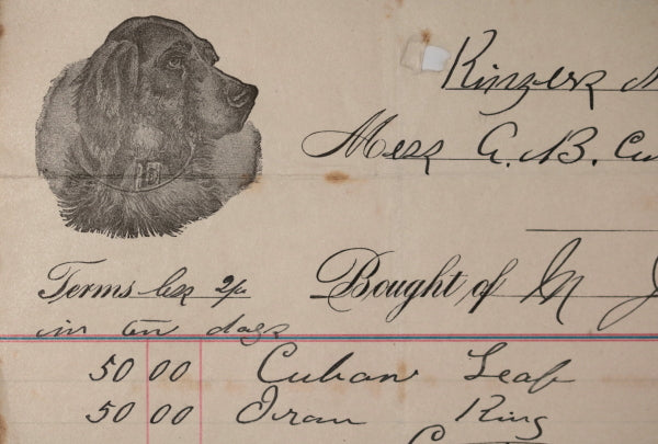 1903 Pennsylvania illustrated receipt for purchase of tobacco