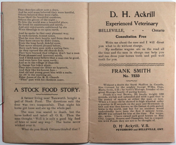 1904 Belleville Ontario pamphlet ‘Poems of the Turf’ Dr. D.H. Ackrill 1904 Belleville Ontario pamphlet ‘Poems of the Turf’ Dr. D.H. Ackrill