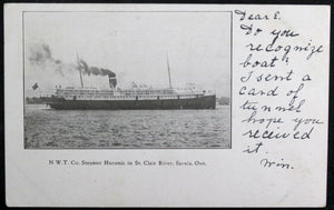 1904 Canada postcard steamer 'Huronic' on St Clair River Sarnia Ont.
