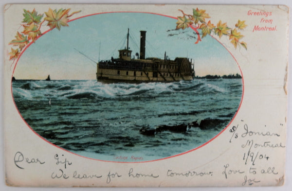 1904 Canada postcard steamship in Lachine Rapids