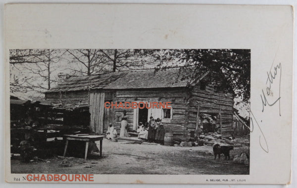 1904 USA postcard photo oF cabin,African American family Missouri