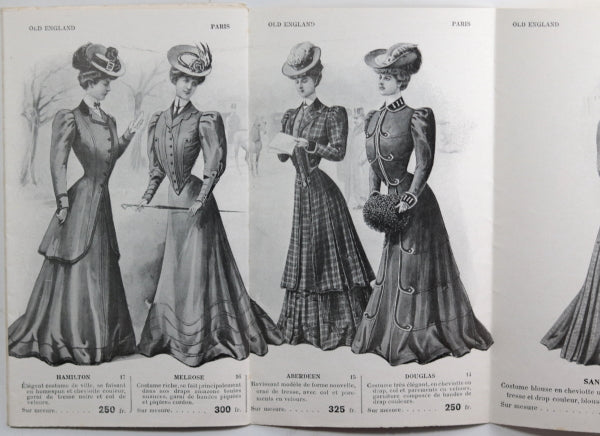1905-06 Paris dépliant 'Old England', mode Femmes de Qualité
