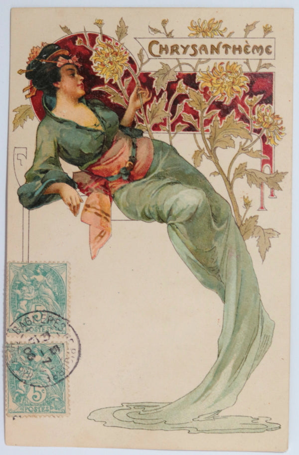 1906 France Art Nouveau postcard ‘Chrysanthemum’