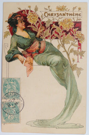 1906 France Art Nouveau postcard ‘Chrysanthemum’