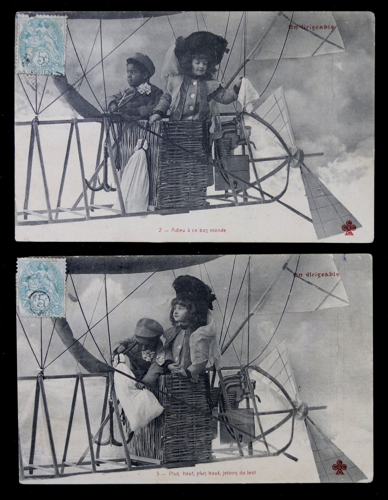 1906 lot de 5 CPA juvénile humoristiques ‘En dirigeable’