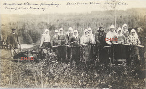 1907 RPPC photo Doukhobor women pulling a plough, Saskatchewan Canada