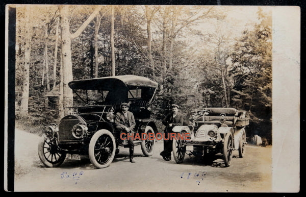 1907 photo postcard two early classic automobiles Manchester MA