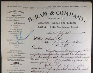1908 Montreal letter from Ram & Co. cigarette tube factory burned down