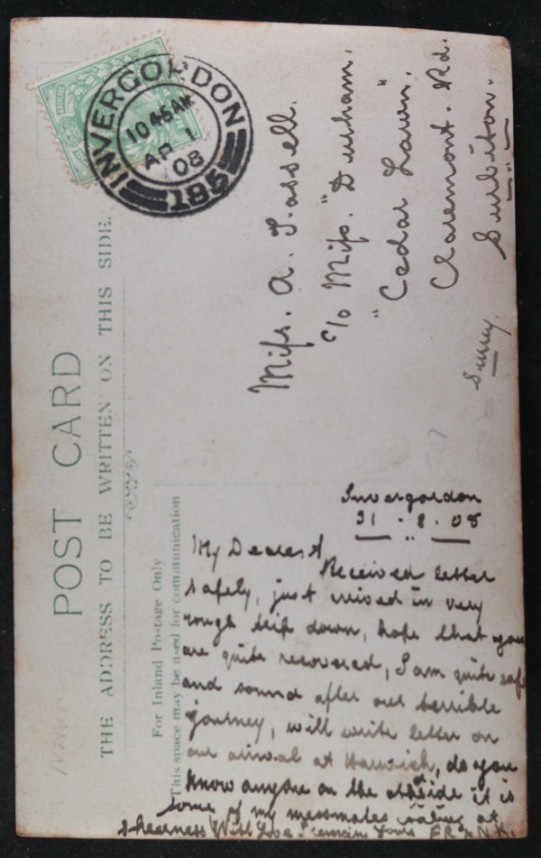 1908 UK photo postcard destroyer HMS Dee, Mess #3 messmates 