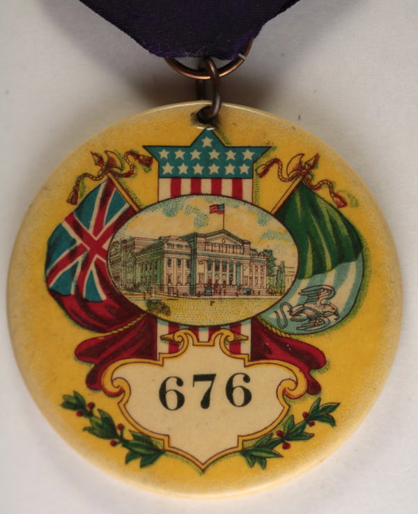 1908 USA visitors badge Locomotive Engineers Convention Ohio