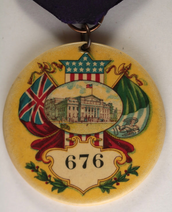 1908 USA visitors badge Locomotive Engineers Convention Ohio