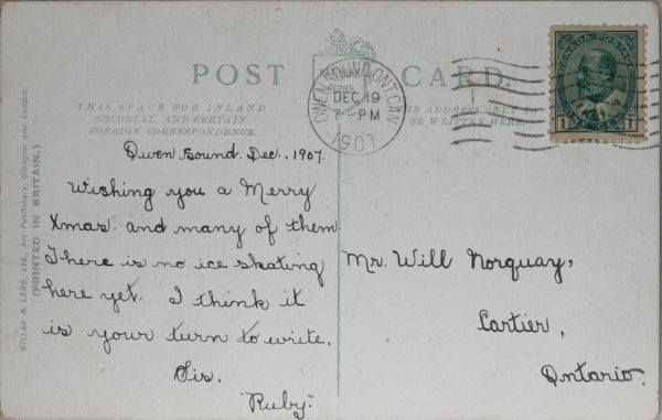 1908 Canada New Year’s postcard with calendar, Irish theme