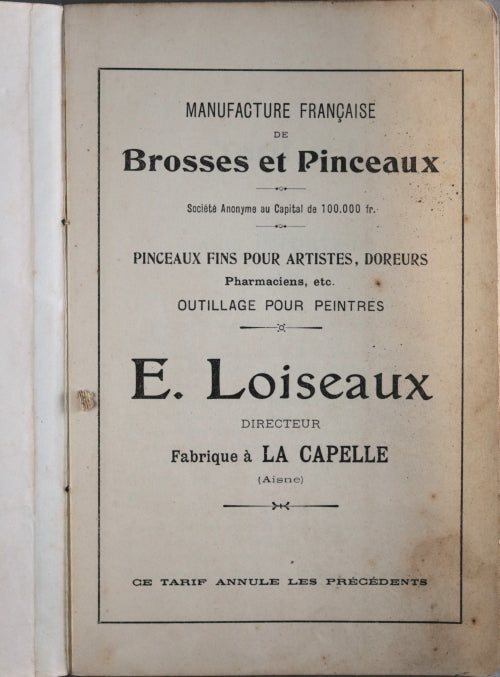1908 Paris catalogue E. Loiseaux – Brosses et Pinceaux 1908 Paris catalogue E. Loiseaux – Brosses et Pinceaux