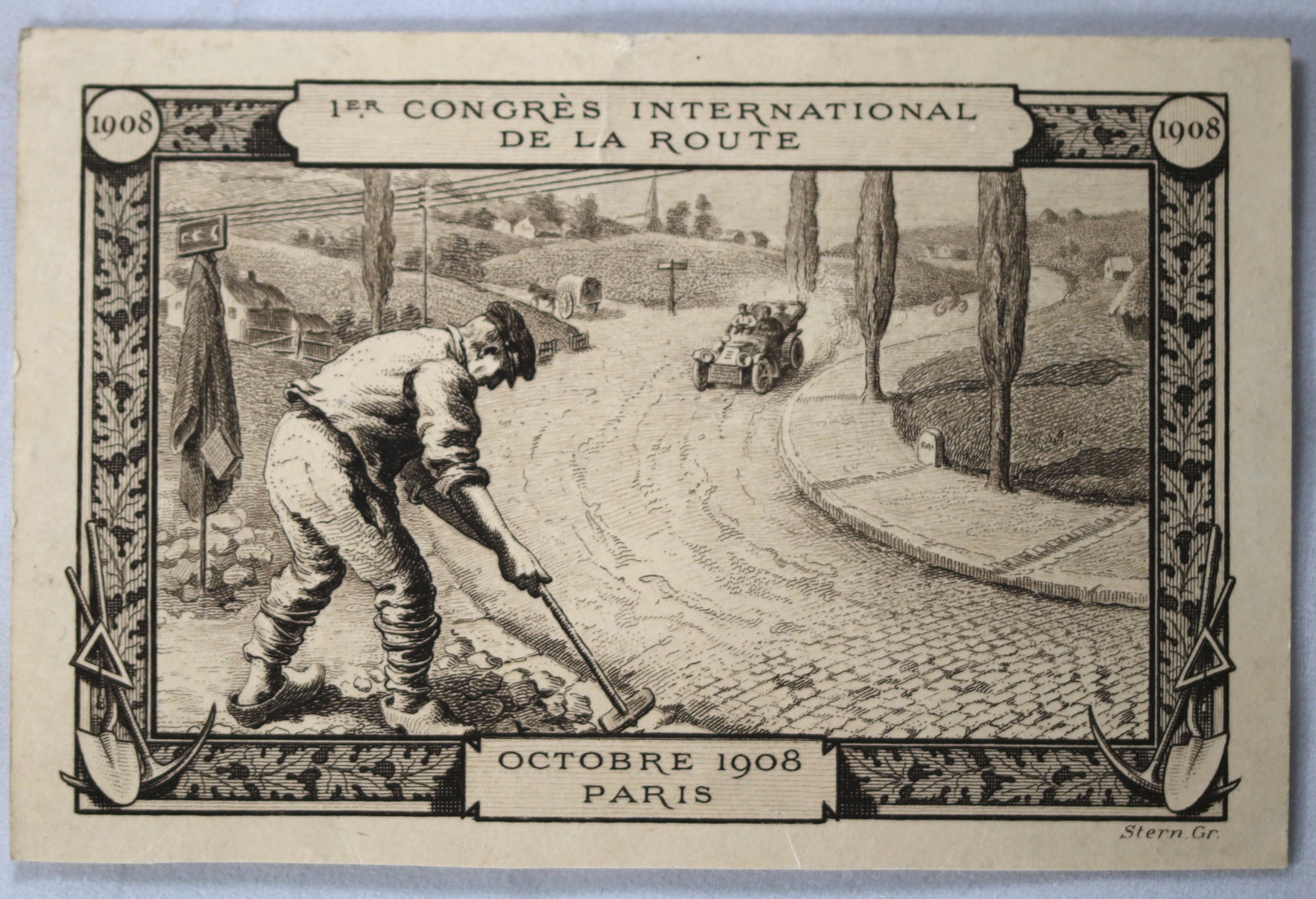1908 carte publicitaire 1er Congrès int’l de la Route Paris