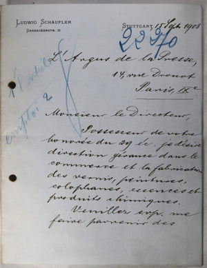 1908 lettre à l’Argus de La Presse (Paris) de Stuttgart, sujet emploi
