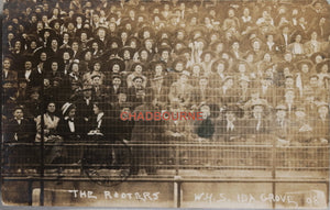 1908 photo postcard, fans at high school football game, Ida Grove Iowa