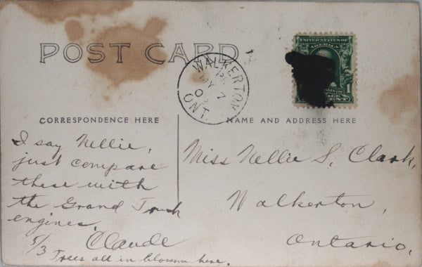 1908 photo postcard of American steam locomotive