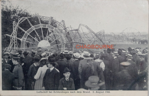 1908 photo postcard of crashed LZ-4 Zeppelin airship, Germany