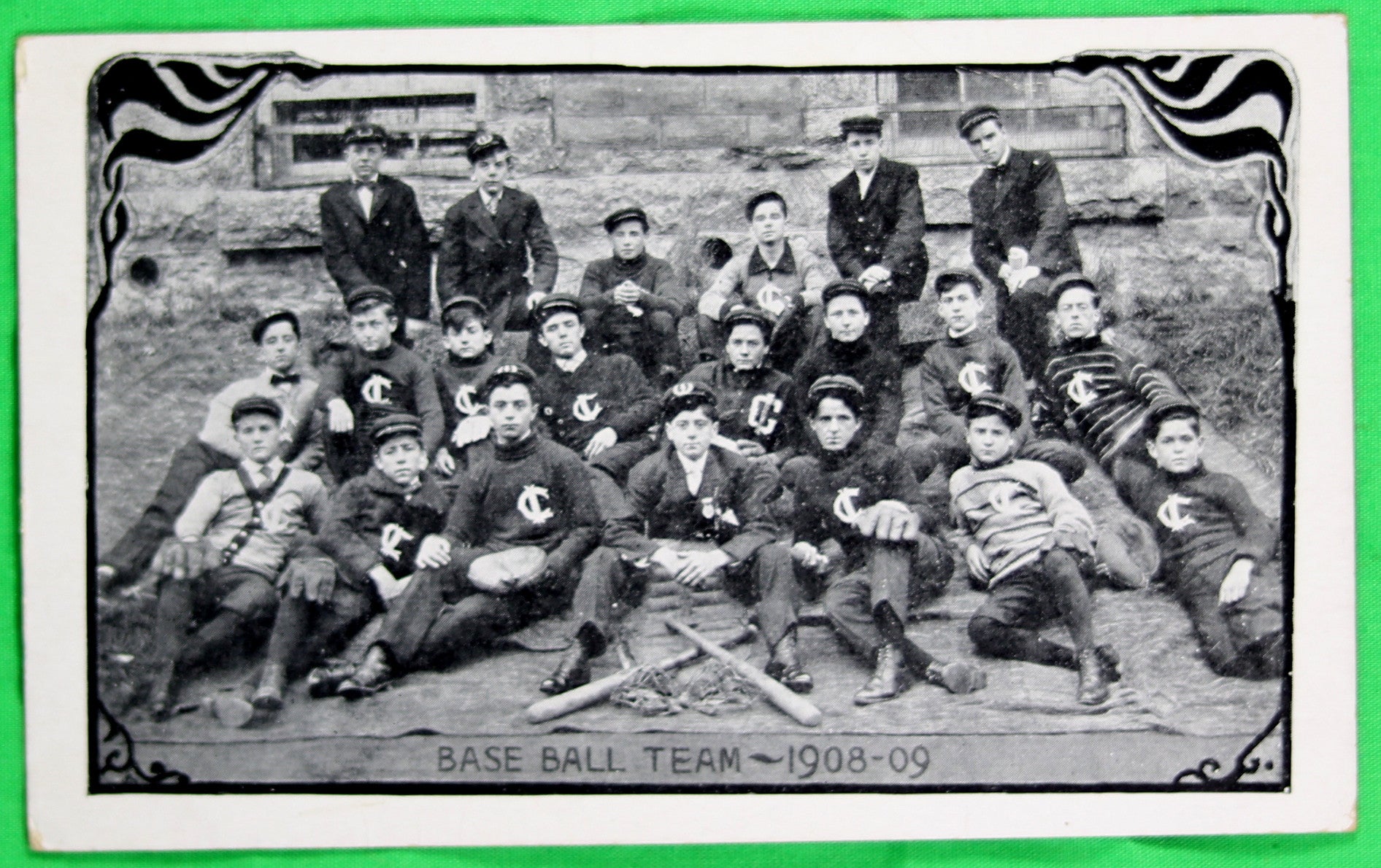 1908 photo postcard of school baseball team, Iberville Québec