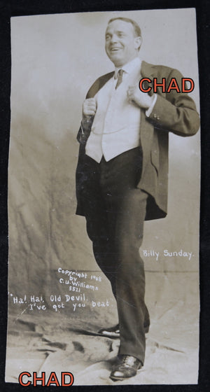 1908 photo postcard of traveling evangelist Billy Sunday